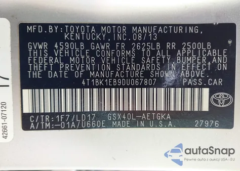 2013 Toyota Avalon Xle из США, поврежденный, VIN 4T1BK1EB9DU067807